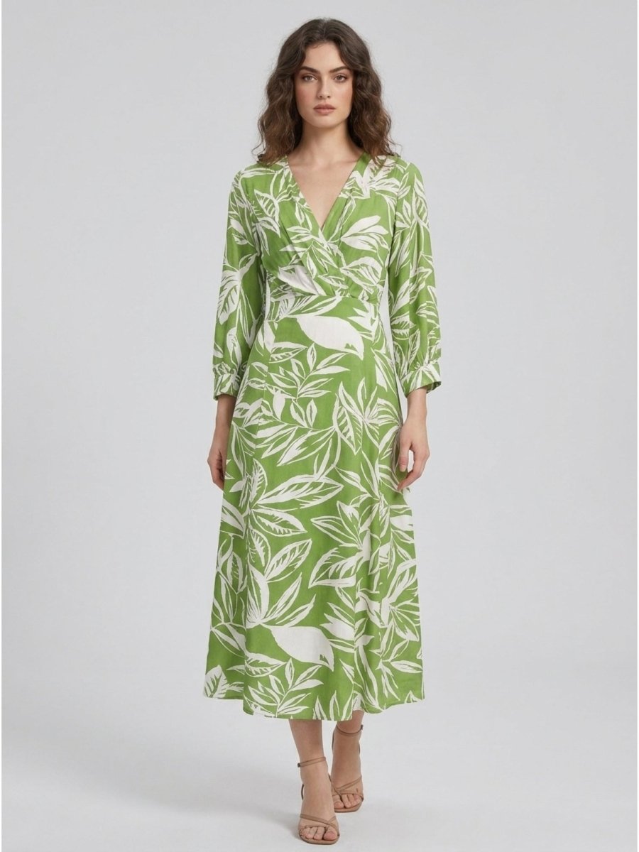 Green Floral Printed Satin Maxi Dress - GAIIA